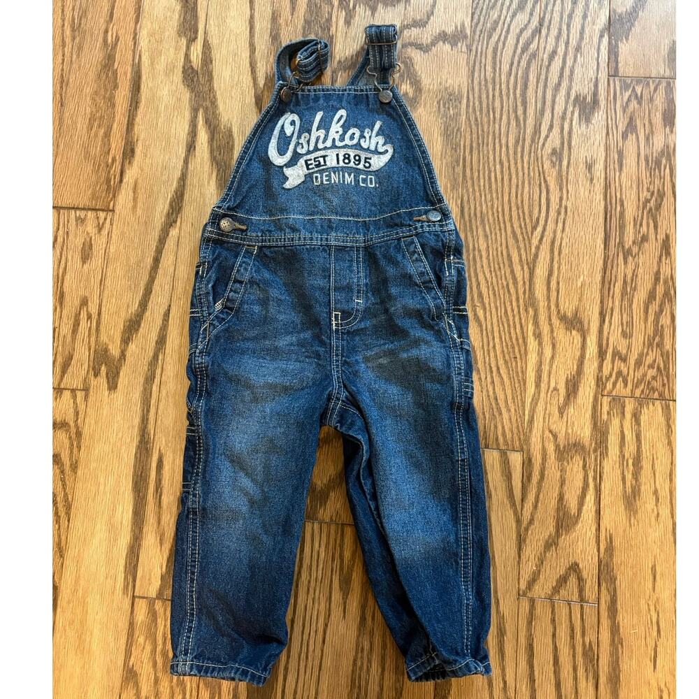 OshKosh B’gosh Toddler 24M Denim Overalls Logo Bib Jeans Boys Girls EUC